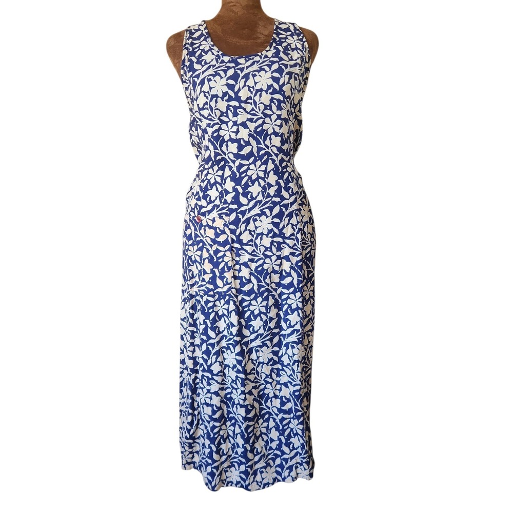 Sacred Threads Dress 90's Y2K Cottagecore Tie Back Midi Size M/L‎ Blue Pocket